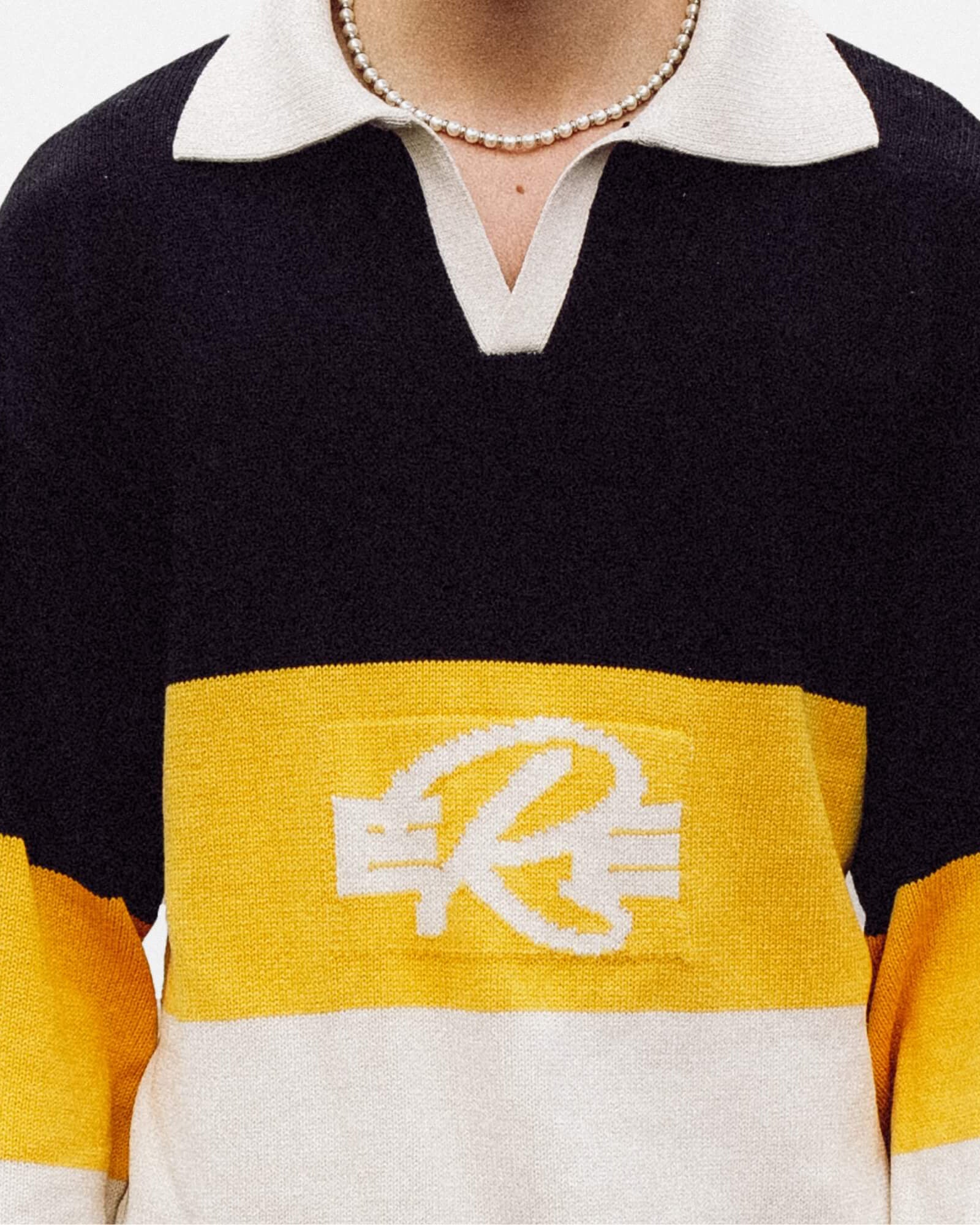 Autumn Sonata - Sweater with Collar Striped Yellow